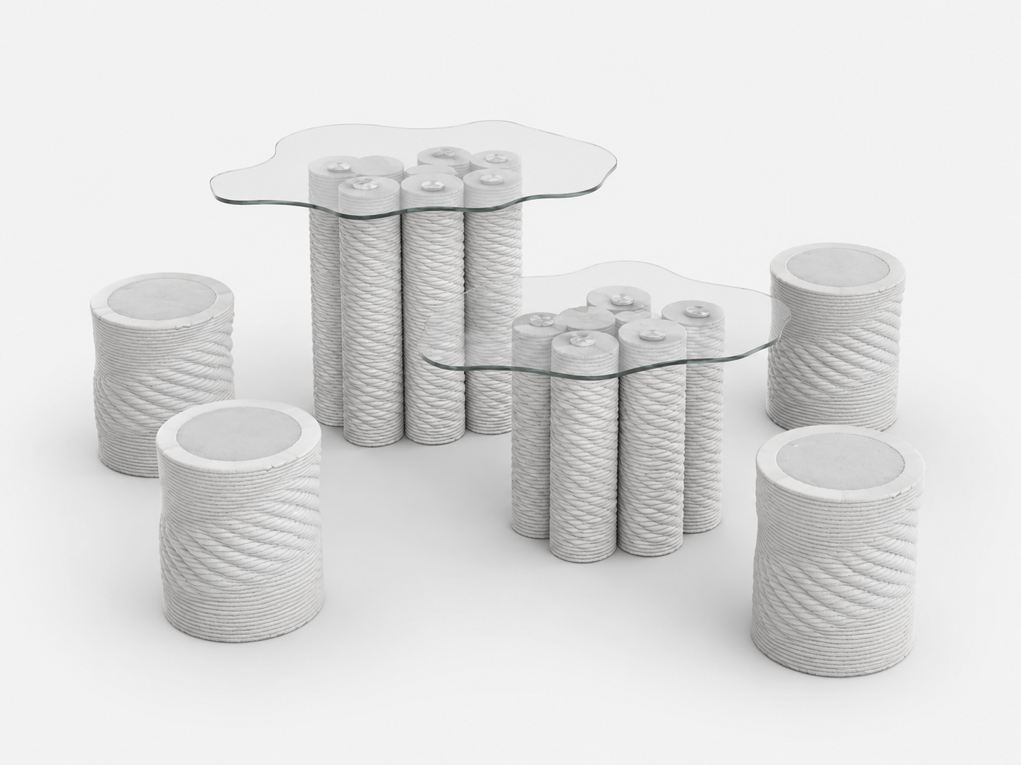 Original CAD design of Terra Meeting Set, a 3D printed table and stool furniture set