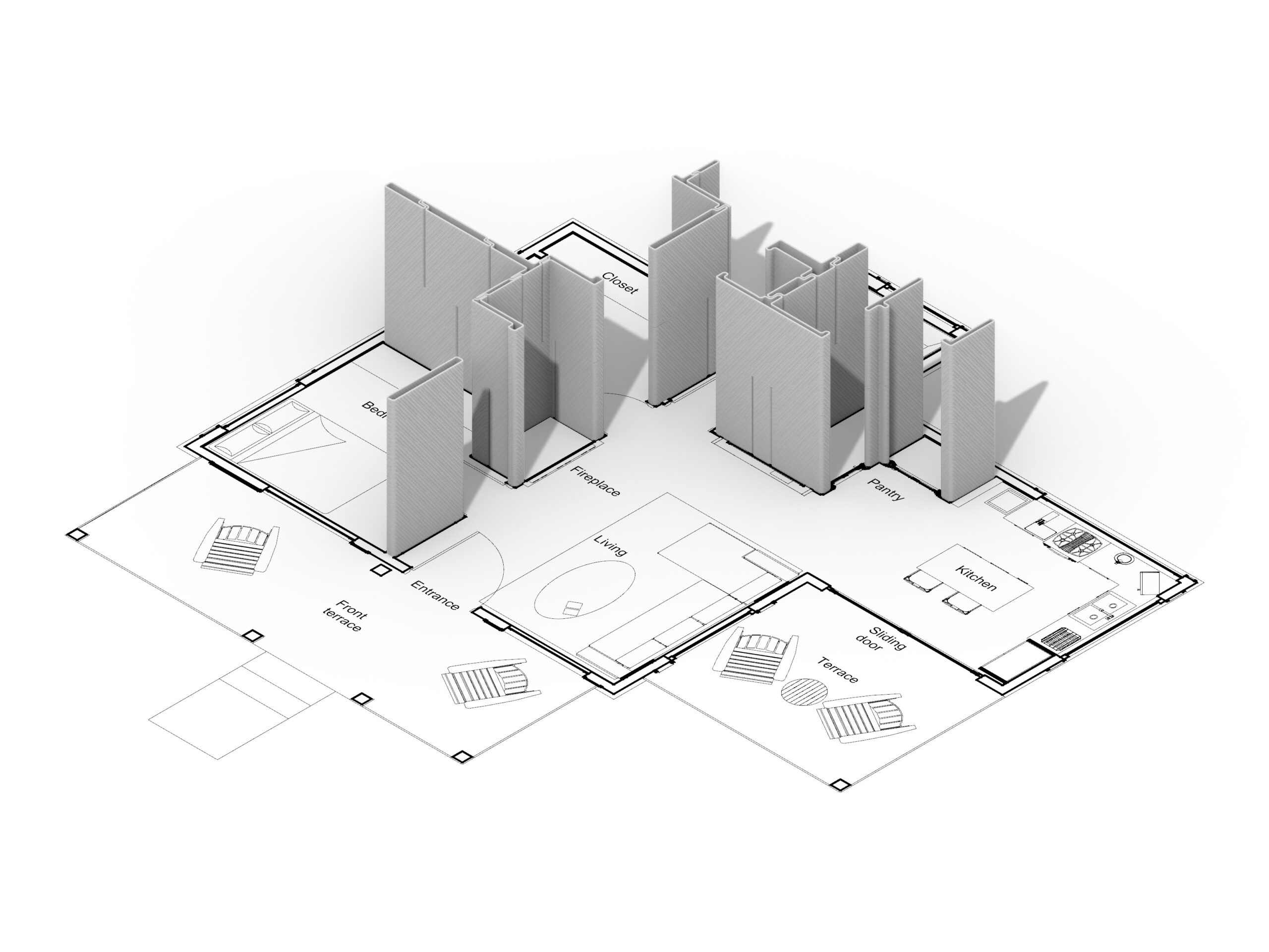 Plano CAD de distribución interior con sistema de divisiones Aridditive